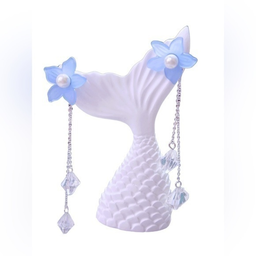 Sterling silver blue flower dangle earrings